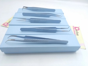 Pinzas de pestañas recubiertas de Color azul cielo con agarre de diamante Pinzas de extensión de pestañas de volumen de 45 grados de acero inoxidable - Product Image 2