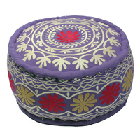 Pouf ottoman en coton artisanal de luxe avec broderie, design traditionnel, thème artistique, Noël, ensemble de 2 pièces, décoration de salon