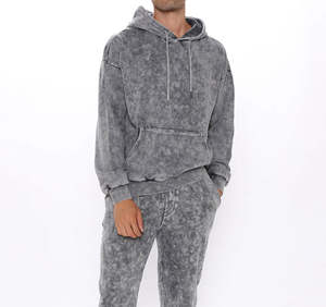 ชุดวอร์มผู้ชายแบบ Acid Wash เสื้อฮู้ดและกางเกงจ็อกเกอร์ สตรีทแวร์ ผ้าฟลีซสำหรับฤดูหนาว ชุดกีฬา รับทำโลโก้ ขายส่ง OEM คุณภาพส่งออก - Product Image 4