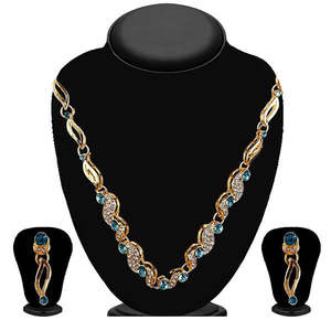 ชุดสร้อยคอชุบทอง kriaa เครื่องประดับชั้นดี2100406หินออสเตรียสีฟ้า - Product Image 1