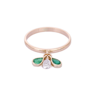 Produit le plus vendu, émeraude précieuse naturelle avec diamant taillé rond, bague en pierres précieuses, or jaune massif 14 carats, bagues délicates, bijoux - Product Image 1