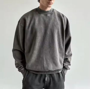 Sudadera básica acanalada personalizada cuello redondo Retro primavera gota hombro sudadera Crop algodón mezclado Solider Color sudadera - Product Image 1