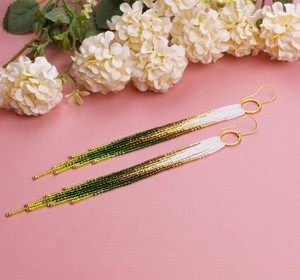 Boucles d'oreilles en perles d'or vert terreux-Bijoux Boho tissés à la main - Product Image 2