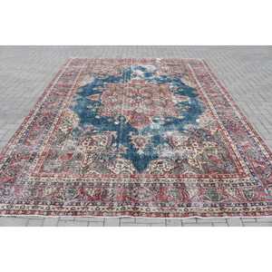 Tapis turc 8,2 x 11 pieds, tapis bleu à carreaux en laine - Product Image 1