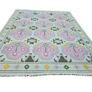 Oushak ผ้าฝ้ายทำด้วยมือพรมเรขาคณิตแบบตุรกีพรมสีเบจสีชมพูสวยงาม10X14ห้องนอนห้องนั่งเล่นสัตว์เลี้ยง - Product Image 1