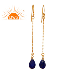Increíbles Pendientes de Piedra Preciosa Lapislázuli, Proveedor de Joyería de Plata 925, Pendientes de Cadena con Baño de Oro de 18k - Product Image 4