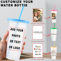 Gobelet en plastique transparent avec logo personnalisé, avec paille et couvercle, 24 oz, gobelets réutilisables pour café glacé, cadeau promotionnel, cadeau de fête