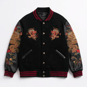 Chaquetas Varsity con Parches Bordados de Alta Calidad, Chaqueta Varsity de Invierno para Ropa Urbana, Chaqueta Varsity con Botones, Chaqueta Varsity con Cuello Redondo y Mangas de Cuero - Product Image 5
