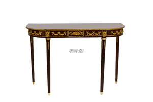 Luxury Handcrafted Semi-Circular <b>Console</b> <b>Table</b> with Classic Gilded Ornaments and Slender Tapered Legs - Product Image 4