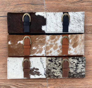 ใหม่จริงทําด้วยมือผมบนซ่อนกระเป๋าสตางค์ผู้หญิงกระเป๋าสตางค์บาง Bifold หนัง Snap ขนคลัทช์กระเป๋าสตางค์จริงวัวซ่อนขนกระเป๋าสตางค์ - Product Image 3