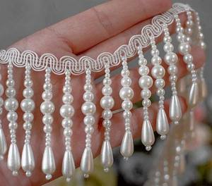 White Bead <b>Fringe</b> Tassel Trim, White Pearl Trim, White Beaded Trim, Pearl Lace For <b>Curtains</b>, Dance Costume, Beading <b>Fringe</b> - Product Image 1