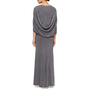 Alex Evenings Women's XL Cape Sleeve Metallic Twill Gown Comfortable Floor-Length Dress Sequined Gray <b>Silver</b> Natural 16 - Product Image 2
