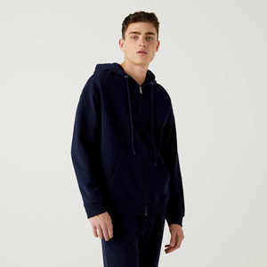 Sweat à capuche zippé pour homme de haute qualité, brodé, en polaire thermique d'hiver, style streetwear, épaules tombantes, motif uni imprimé, 100% lourd - Product Image 3