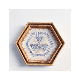 Plateau décoratif naturel de luxe chaud coquillage épissage plateau de service thé de l'après-midi Fruits stockage plateau de parfum avec poignée en rotin - Product Image 5