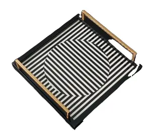 High quality best selling cool collection of Lacquer Tray Modern Black and White Stripe tray Lacquer plate made in Viet Nam