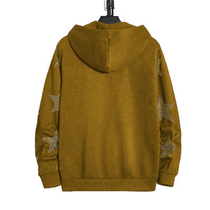 Nueva llegada Sudadera con capucha 100% algodón polar personalizable con su propio logotipo Diamond Zip Rhinestone detalle para el invierno - Product Image 5