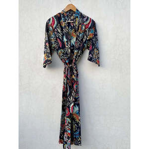 Robe Kimono en Coton Imprimée à la Main Style Bohème Taille Unique, Respirante et Légère pour l'Été et les Loisirs - Product Image 3