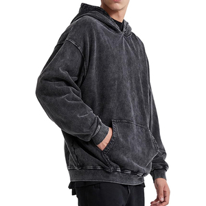 Sweat à capuche lourd coton éponge française vintage lavé à l'acide personnalisé épaule tombante pull à capuche surdimensionné sweat hommes - Product Image 2