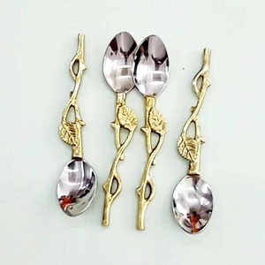 Elegant Multi <b>Coloured</b> Leaf Pattern Brass Tea Spoon Decorative and Durable Utensil for Home Kitchen and Party Use From India - Product Image 2