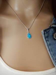 Designer Blue <b>Opal</b> <b>Necklace</b> Sterling Silver Pendant Handmade Gemstone Jewelry Beautiful October Birthstone <b>Necklace</b> Gift - Product Image 4