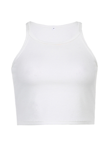 Women's High Quality White Sleeveless Cotton Crop Top Breathable Ribbed Fitness Wear Tank Tees - Product Image 5