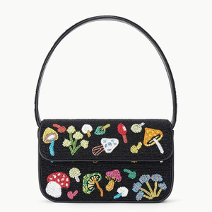 Sac à bandoulière noir fait main perlé, motif champignon, sac de soirée pour femme, sacs à main en tissu perlé, sacs à rabat pour femme pour le quotidien - Product Image 1
