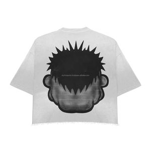 เสื้อยืดผู้ชายแบบครอปผ้าฝ้าย100% น้ำหนักมากเสื้อคอกลมไร้รอยต่อพิมพ์ลายดิจิตอลย้อมสีล้วน - Product Image 6