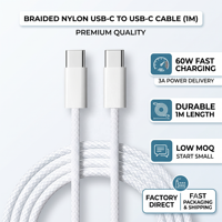 Câble de charge rapide USB-C vers USB-C HNT 1M 60W 3A tressé en nylon avec matériau ignifuge pour iPhone 17 Pro Max et Android