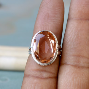 Corte ovalado melocotón morganita 925 plata esterlina noviembre piedra de nacimiento delicado anillo de declaración regalo para su anillo de piedras preciosas - Product Image 4