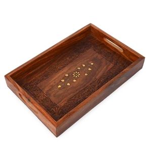 ถาดเสิร์ฟทำจากไม้ชีแฮมพร้อมถาดทองเหลืองสำหรับตกแต่งโต๊ะกาแฟถาดสี่เหลี่ยมคุกกี้ตกแต่งบ้าน - Product Image 5