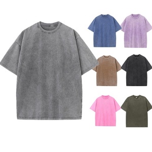 Lavado ácido 100% algodón estampado bordado 230gsm algodón pesado liso en blanco camiseta Unisex para hombres - Product Image 4