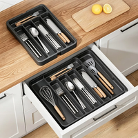 Organisateur de tiroir en plastique réglable et extensible pour couverts et ustensiles, boîte de rangement, séparateur de tiroir de cuisine, plateau de rangement