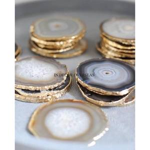 Marbre de couleur blanche de qualité supérieure fait de forme carrée avec des sous-verres de créateur de couleur or personnalisés accessoires de table - Product Image 2