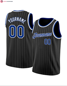 Premium de haute qualité personnalisé noir blanc à fines rayures bleu clair-blanc authentique maillot de basket-ball broderie maillot de basket-ball - Product Image 2