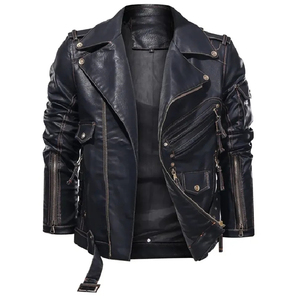 Chaqueta de Cuero de Oveja Genuina Estilo Bomber para Hombre, Chaquetas de Cuero para Motocicleta, Color Negro, Chaqueta de Cuero para Hombre, Diseño OEM - Product Image 3