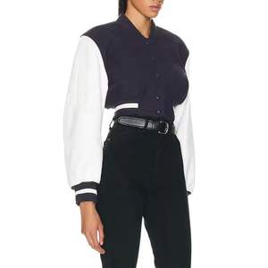 Top Trending 2025 Chaquetas universitarias de lana de algodón 100% para mujer Logotipo personalizado Recortada Señoras Chaquetas universitarias Bordado Transpirable - Product Image 2