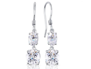 Deux pierres Moissanite Dangle boucle d'oreille fil d'oreille en argent Sterling bride boucle d'oreille 1.50 + 1.50 Ct ovale Moissanite boucle d'oreille pour femme - Product Image 3