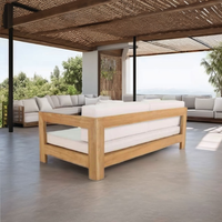 Sofa Daybed Arjuna Jati Kayu Jati Solid Dua Dudukan Bantal Tahan Air Ramah Lingkungan Furnitur Outdoor Ruang Makan Hotel Minimalis