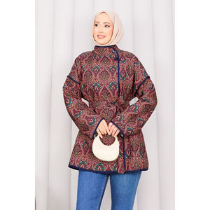 Ethnic <b>Pattern</b> <b>Quilted</b> <b>Jacket</b> with Reversible Satin Outer Floral Linen Lining XL Polyester/Cotton Filling for Spring Autumn - Product Image 2