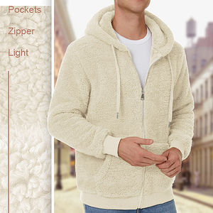 Sweat-shirt à capuche en sherpa pour homme, manches longues, fermeture éclair intégrale, veste en polaire douce, vêtements d'extérieur à capuche pour l'hiver, veste en sherpa - Product Image 6