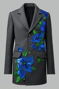 Abrigo de Moda Casual de Manga Larga con Botón Único, Bordado con Cuentas de Estilo Industrial Pesado, Ecológico y de Lujo para Bodas - Product Image 5