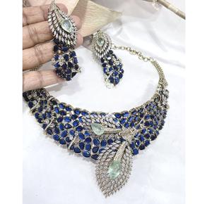 High Quality Designer <b>Gold</b> Plated CZ Stones Look Necklace <b>Set</b> With <b>Earrings</b> for Wedding Modern Wear Collection For Women - Product Image 3