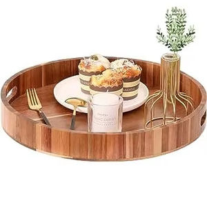 Plateau de service en bois massif fait à la main avec finition en détresse et poignées solides pour les repas de tous les jours et la décoration intérieure - Product Image 1