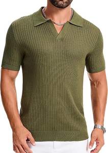 Polo de Punto para Hombre, Camisa de Manga Corta, Ajustada, Acanalada, Informal, Moda de Verano, Transpirable, Color Sólido - Product Image 3