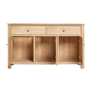 Buffet en teck massif de qualité export, moderne, 2 tiroirs, 3 étagères, écologique, durable, pour salon, appartement, hôtel - Product Image 3