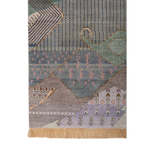 Tapis Manchaha bleu noué à la main en laine et soie de bambou, épaisseur 10 mm, motif géométrique abstrait pour la maison, couloir, modèle rectangulaire - Les-2894 - Product Image 4