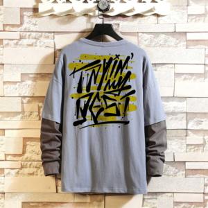 Camisetas personalizadas de lavado ácido para hombres, doble capa, manga larga, serigrafía, 100% algodón, poliéster/algodón, estambre, transpirable - Product Image 1