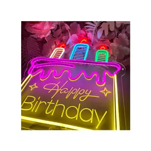 Neon Sign Led Luminous Festival Happy Birthday Cake Decoration