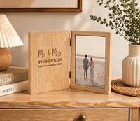 Marco de Fotos de Madera Personalizado, Marco de Fotos Grabado a Medida, Regalo de Aniversario de Bodas, Marco de Madera Plegable