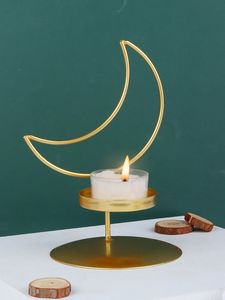 Gold Metal Crescent Moon <b>Taper</b> <b>Candle</b> Holder Islamic Ramadan Eid Decor Wedding Table Centerpiece Home Decoration Items Luxury Up - Product Image 4